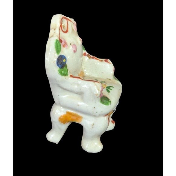 Mini Porcelain dollhouse Chair  floral accents  2.5"  white green yellow - Picture 2 of 8